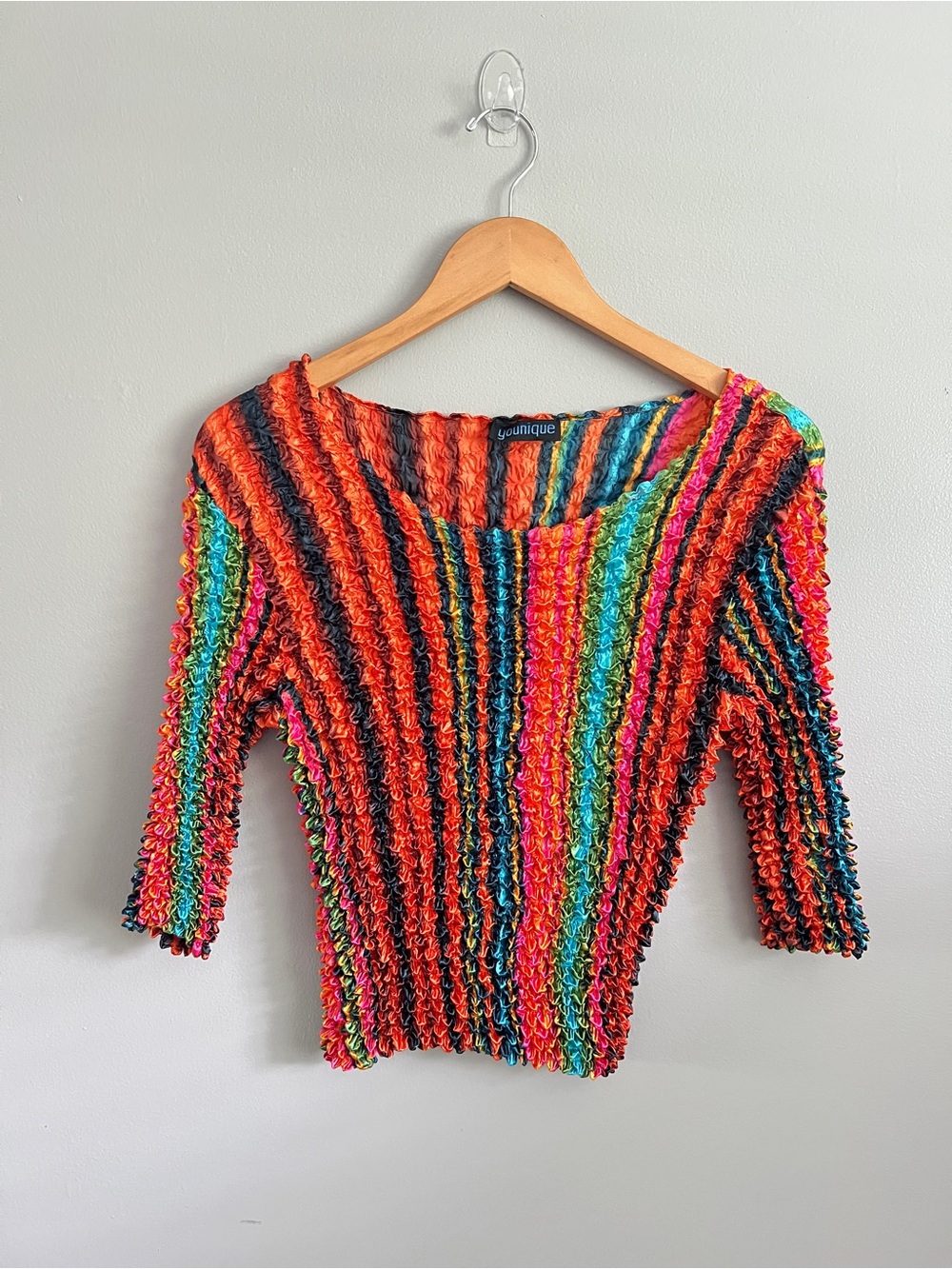 Younique Ruffled Multicolor Striped Tube Top — Orange, Teal, Pink, Black